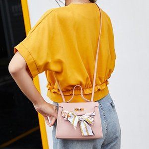 Satin Bow Pink Vegan Leather Mini Satchel Handbag
